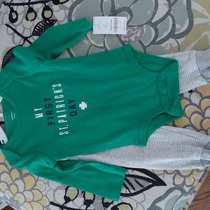 Matching set,  long sleeve onesie and pants, St. Patties Day